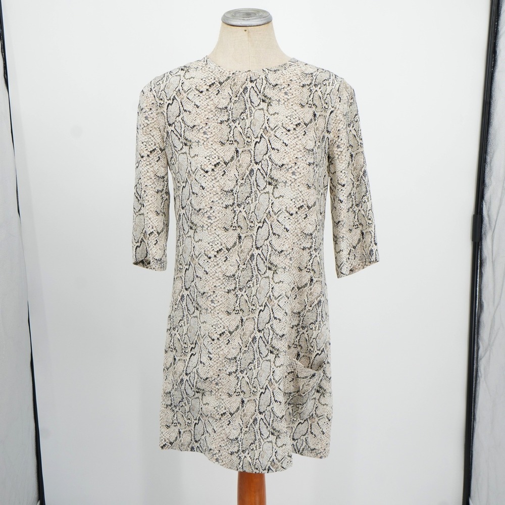 Equipment Femme Silk Shift Dress Womens XS Beige Gray Snakeskin Python Print